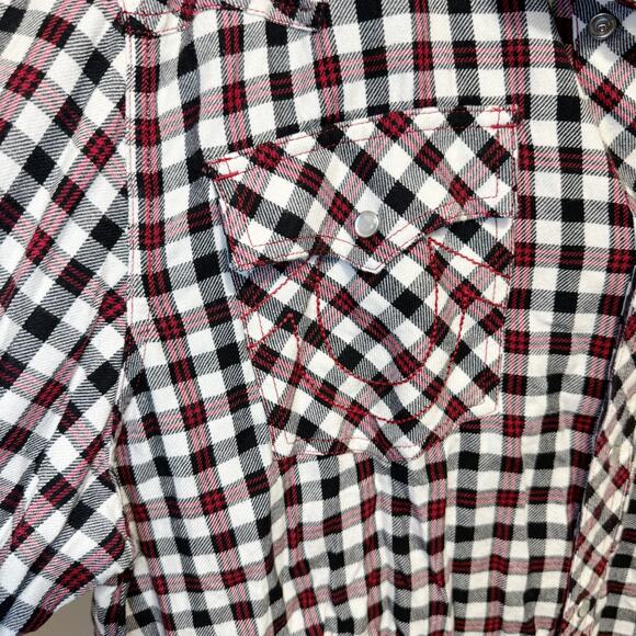 True Religion Black Red Plaid Flannel Pearl Snap Western Shirt Top Mens Size XXL - Picture 5 of 14